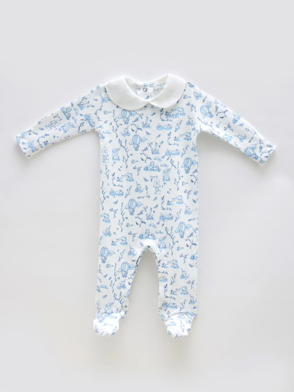 Atelier Babbi Baby One-Piece Romper with Blue Storybook Print nwot